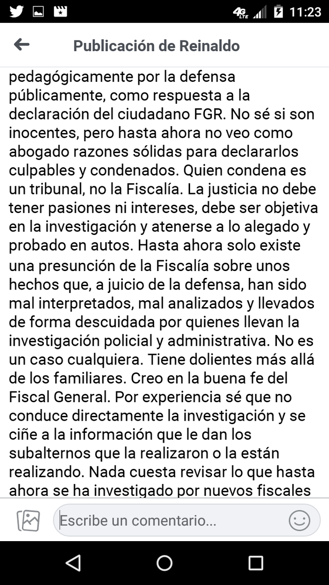 lubrio's tweet photo. Comentario del ex Fiscal General Isaías Rodríguez en torno al caso de los gerentes de Pdvsa Aryenis Torrealba y Alfredo Chirinos. Tomado del Facebook de @ReinaldoI https://t.co/WAghDLoUwx