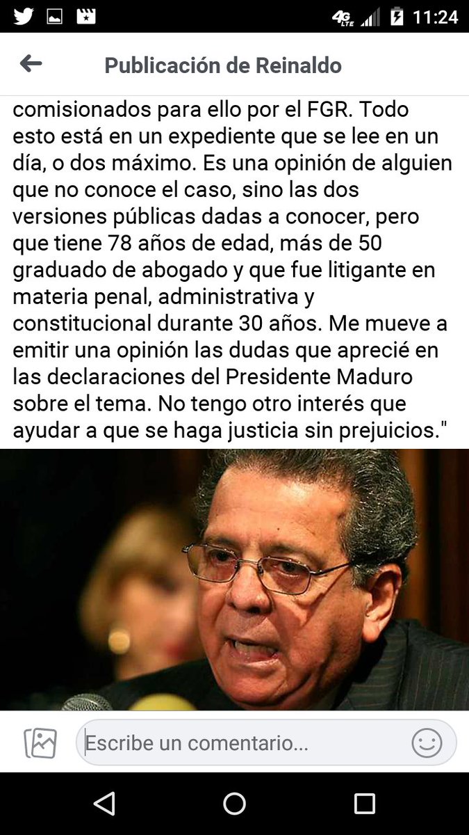 lubrio's tweet photo. Comentario del ex Fiscal General Isaías Rodríguez en torno al caso de los gerentes de Pdvsa Aryenis Torrealba y Alfredo Chirinos. Tomado del Facebook de @ReinaldoI https://t.co/WAghDLoUwx