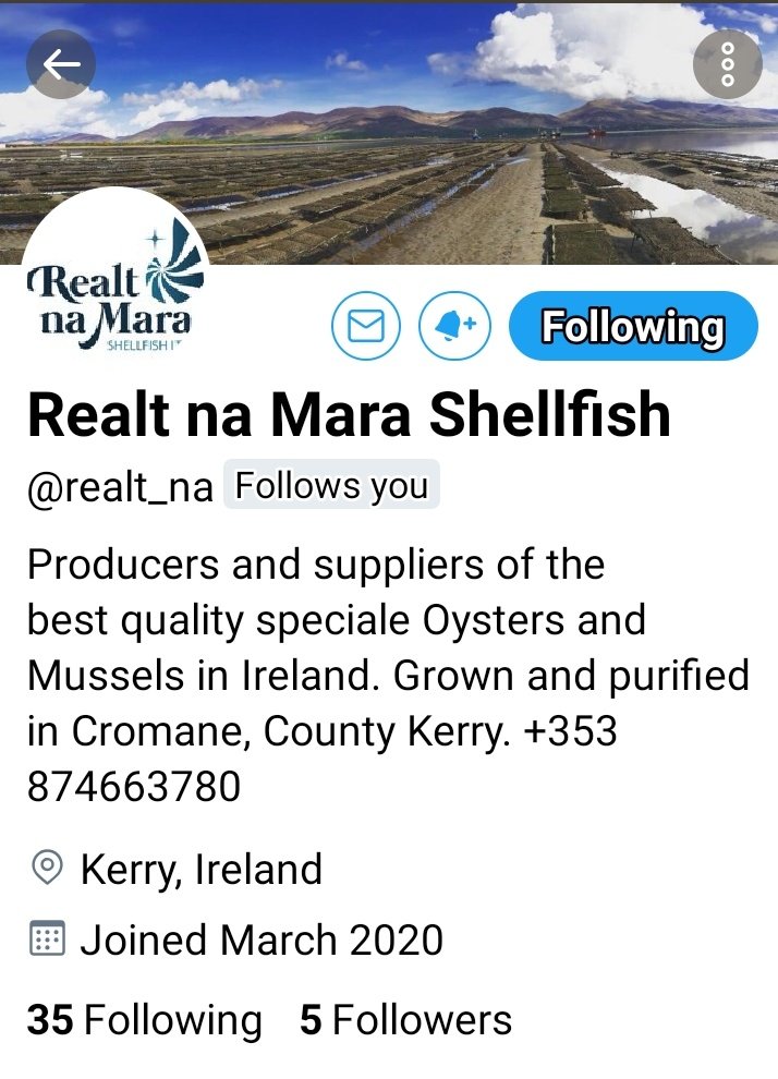 Please Welcome to the Irish Food &amp; Drink Twitter Network and Give a Follow to @realt_na Realt Na Mara Shellfish, from Cromane, in County Kerry!