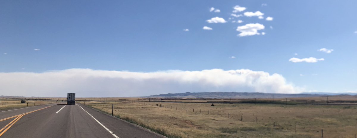 KateRhoten's tweet photo. The view of #CameronPeak wildfire smoke plume heading S to Ft. Collins on 287 about 54 miles out.  @9NEWS https://t.co/ItI4vq1QUB