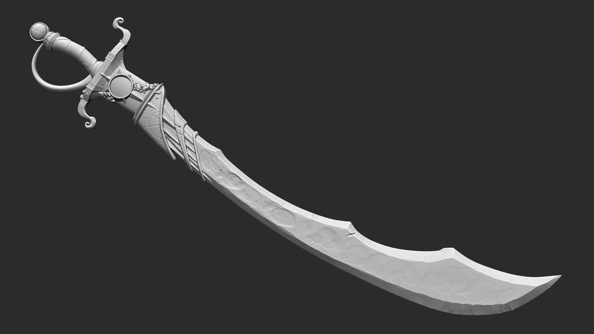 MikeKennedyArt's tweet photo. WIP Just finished sculpting of the Sword of Fathoms based on amazing concept art by @Drawmaevedraw. On to retypo/unwrap/texturing!

#Criticalrole #gameart #dnd #polycount #zbrush https://t.co/efvqeESlHO