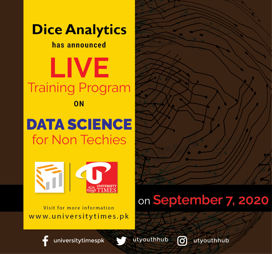 UTYouthHub's tweet image. Dice Analytics has announced Live Training program on Data Science for Non Techies on September 7, 2020

#universitytimes #DiceAnalytics #training #live #webinar #DataScience
