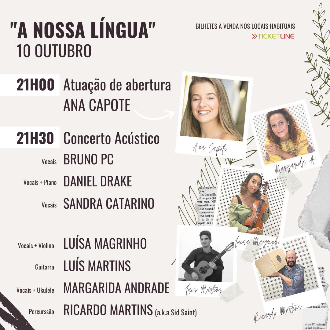 Não imaginam o quão feliz fiquei quando a Sandra Catarino e o Bruno Parreira me convidaram para abrir este concerto deles com os meus temas originais em português!! Vai ser uma estreia para mim e para a minha música!
Conto convosco?💛