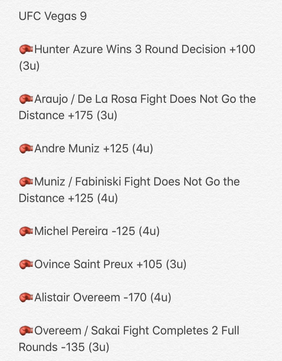 CornbreadLocks's tweet photo. We are Liveeee 🔊
Here is tonight’s #UFC wager card Thanks for the Likes/RT’s. Best of luck to everyone tonight 💯
#MMAbets #UFCbets #UFCpicks #MMApicks #Freebets #Freepicks #InCornbreadWeTrust🍞 https://t.co/8d8j7xWjJ0