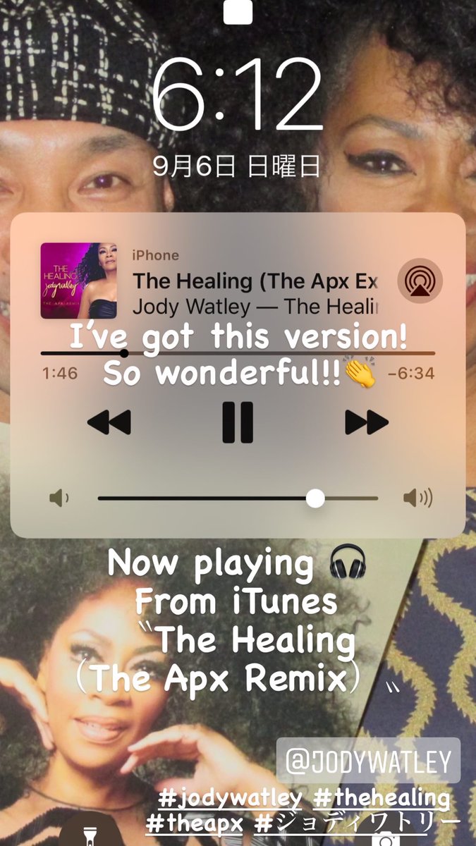 shunnakaliberty's tweet photo. Now playing🎧From iTunes!
The Healing（The Apx Remix）🎵
Ms.Jody Watley💃

I am so excited!🔥🔥💕🥂

ジョディさんの新曲のニューバージョン、ノリノリで最高です👌

#jodywatley #thehealing #theapx #ジョディワトリー https://t.co/u3VXFHvhi0