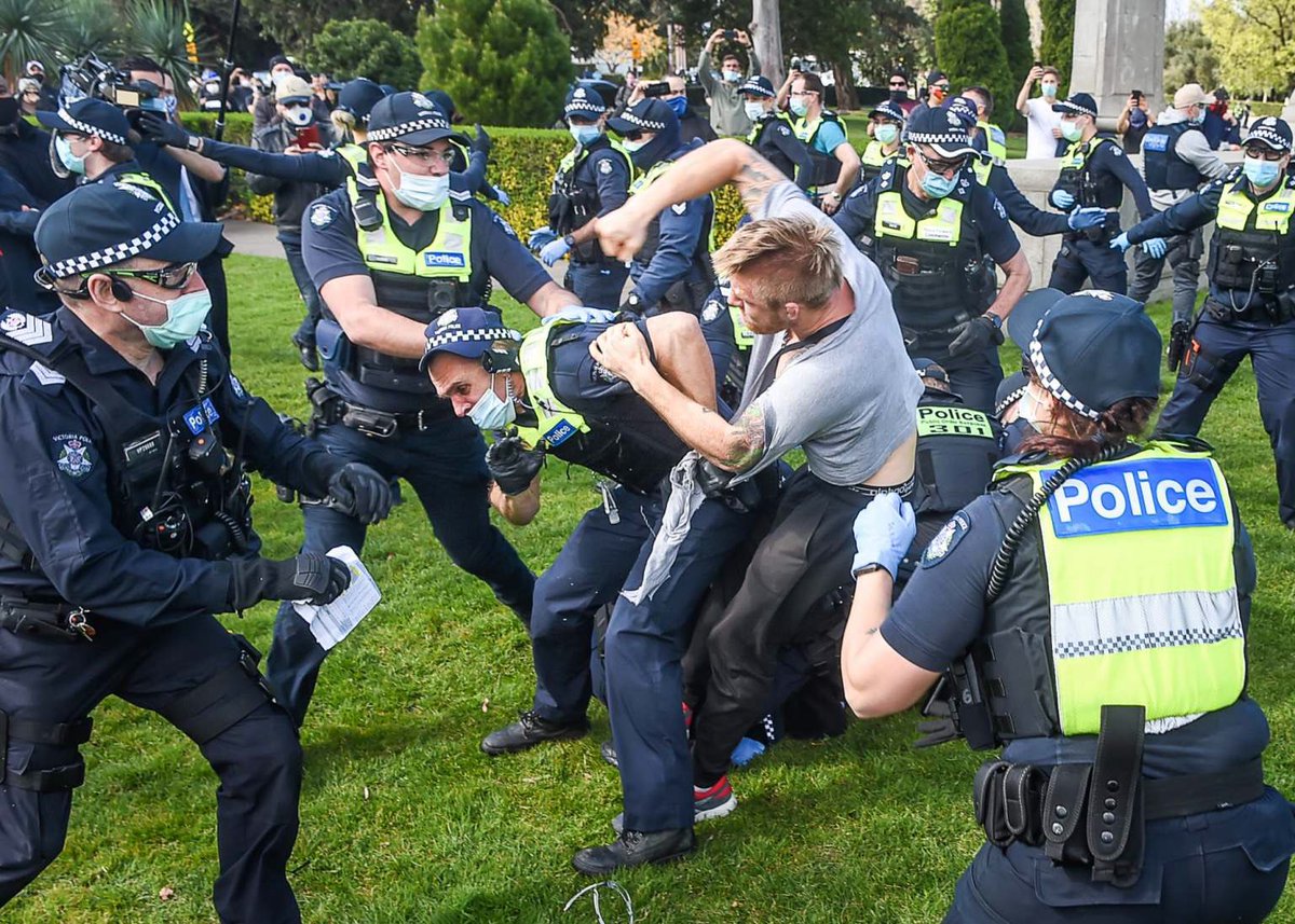 sundaypix's tweet photo. Today’s #PAGEONE Photo Justin McManus @JGMpics Story #ZachHope Chanting for 'freedom' and shouting of Fascism, a city's fringe erupts in anger https://t.co/JBh2qhzo2P @theage_photo @theage https://t.co/Kzp92qta5N