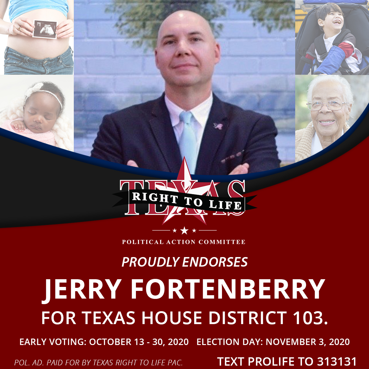 TXRightToLife's tweet photo. Jerry Fortenberry has a heart for helping people and strong passion for the Pro-Life cause. We are proud to endorse his candidacy, and encourage Pro-Life voters in Dallas to vote for @jerryfortexas on November 3rd! #SaveTheTinyTexans #VoteProLife https://t.co/07yMPwE4Li