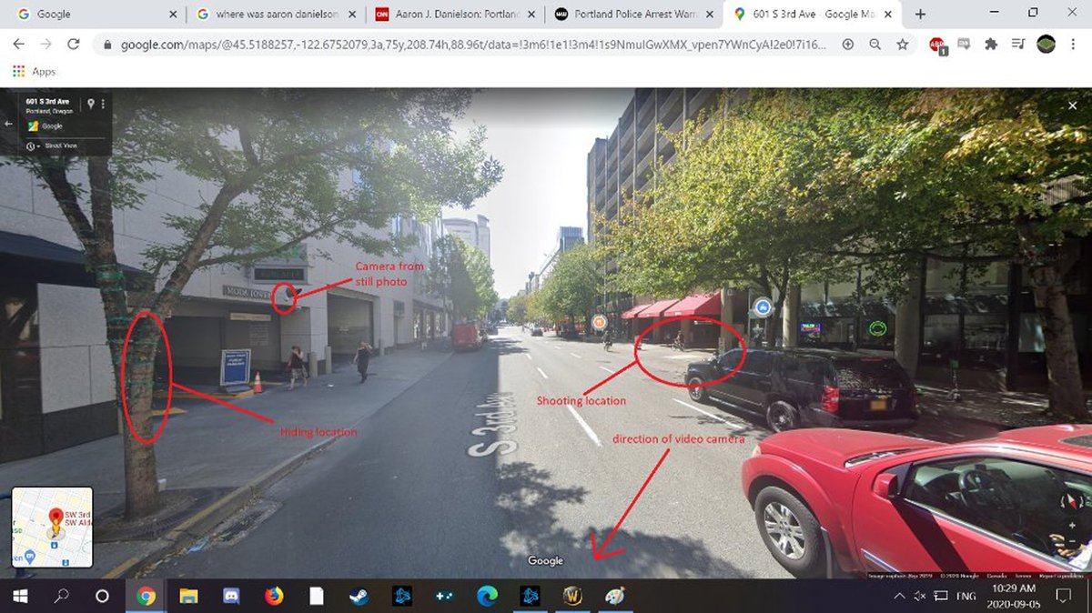 It's not possible to know if there were more people in addition to the four males and two females.The gunman was prepositioned in an alcove beside the exit ramp of the Moda Building, down the street from the murder scene, which was in front of the Smart Parking garage.