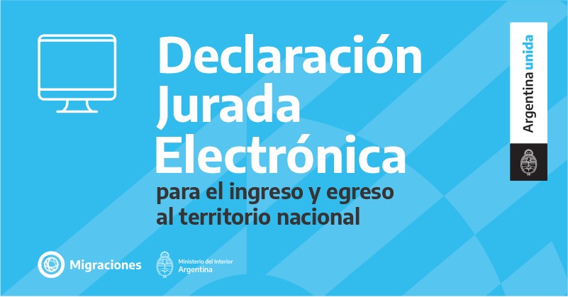 Migraciones_AR's tweet photo. Incorporamos la Declaración Jurada Electrónica como requisito de ingreso y egreso del país.
Si viajás en avión tenés que completarla dentro de las 48 h previas al embarque.
Si viajás por medios terrestres o marítimos la podés llenar al momento de cruzar la frontera. https://t.co/fPNVnRtXMF