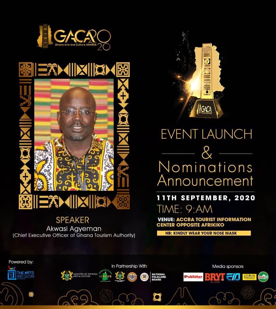 Ghartsnculture's tweet photo. Ghana Arts And Culture Awards (GACA) 2020 - Event Launch and Nominations Announcement on the 11th of September, 2020 at the Accra Tourist Information Centre (opposite Afrikiko).

You are cordially invited.
COVID-19 protocols shall be strictly observed. https://t.co/IQFiK0ZTDe