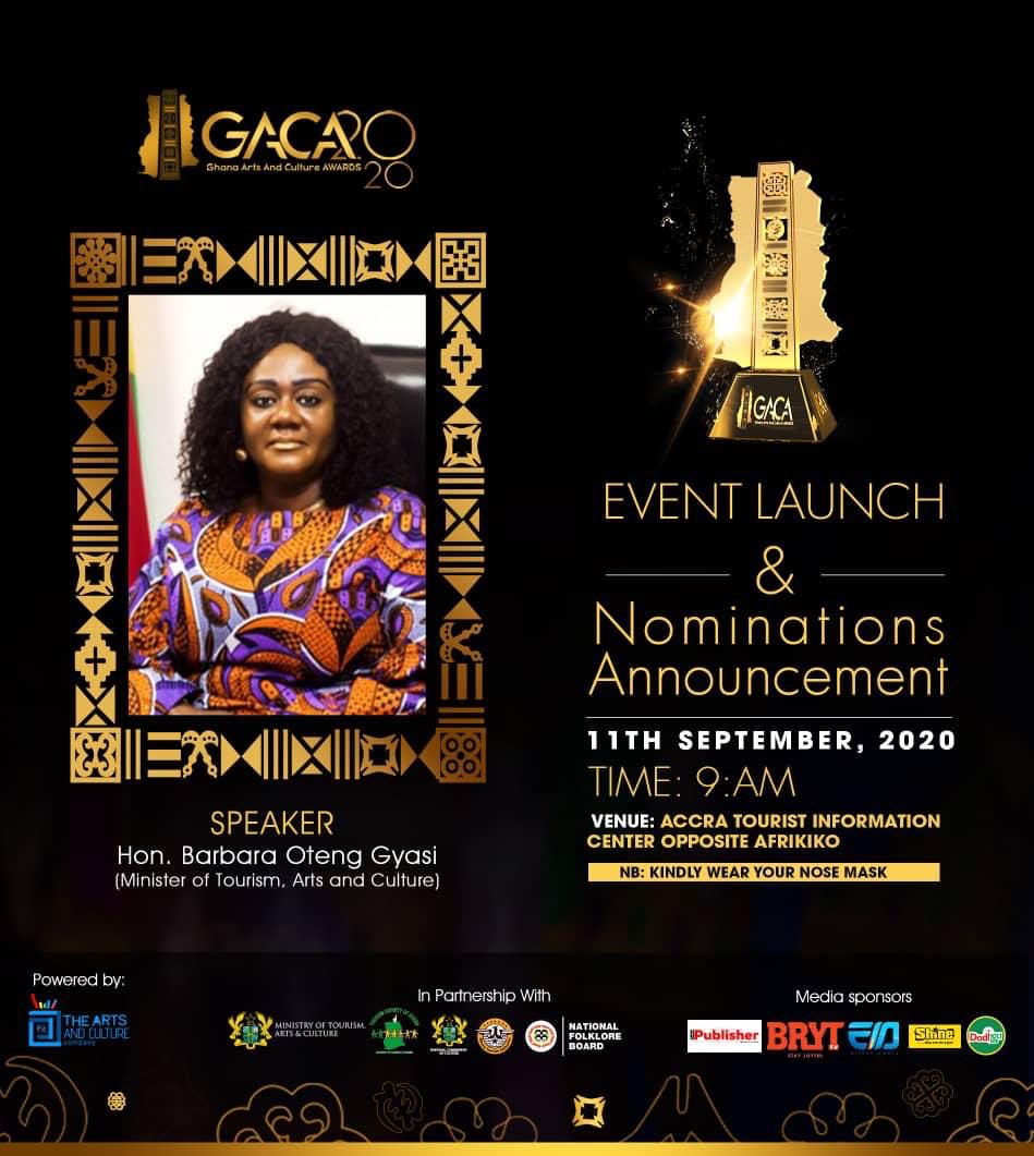 Ghartsnculture's tweet photo. Ghana Arts And Culture Awards (GACA) 2020 - Event Launch and Nominations Announcement on the 11th of September, 2020 at the Accra Tourist Information Centre (opposite Afrikiko).

You are cordially invited.
COVID-19 protocols shall be strictly observed. https://t.co/IQFiK0ZTDe