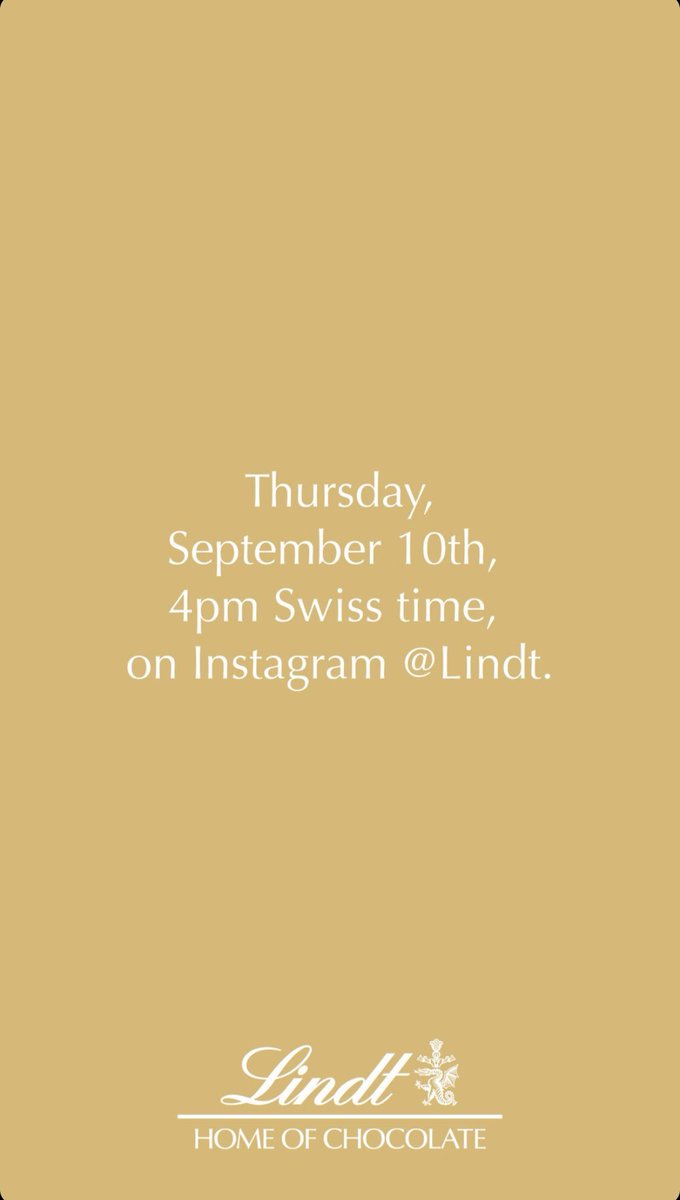 Lindt #IGStory #lindt  #RogerFederer #ILoveChocolate ❤️ #GetReady Thursday, September 10th, 4pm Swiss time on IG 
instagram.com/lindt?igshid=1…