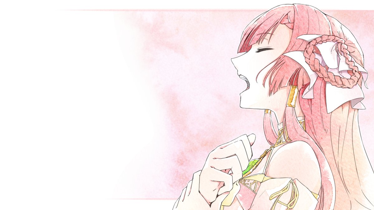 1girl pink hair solo closed eyes long hair open mouth singing  illustration images