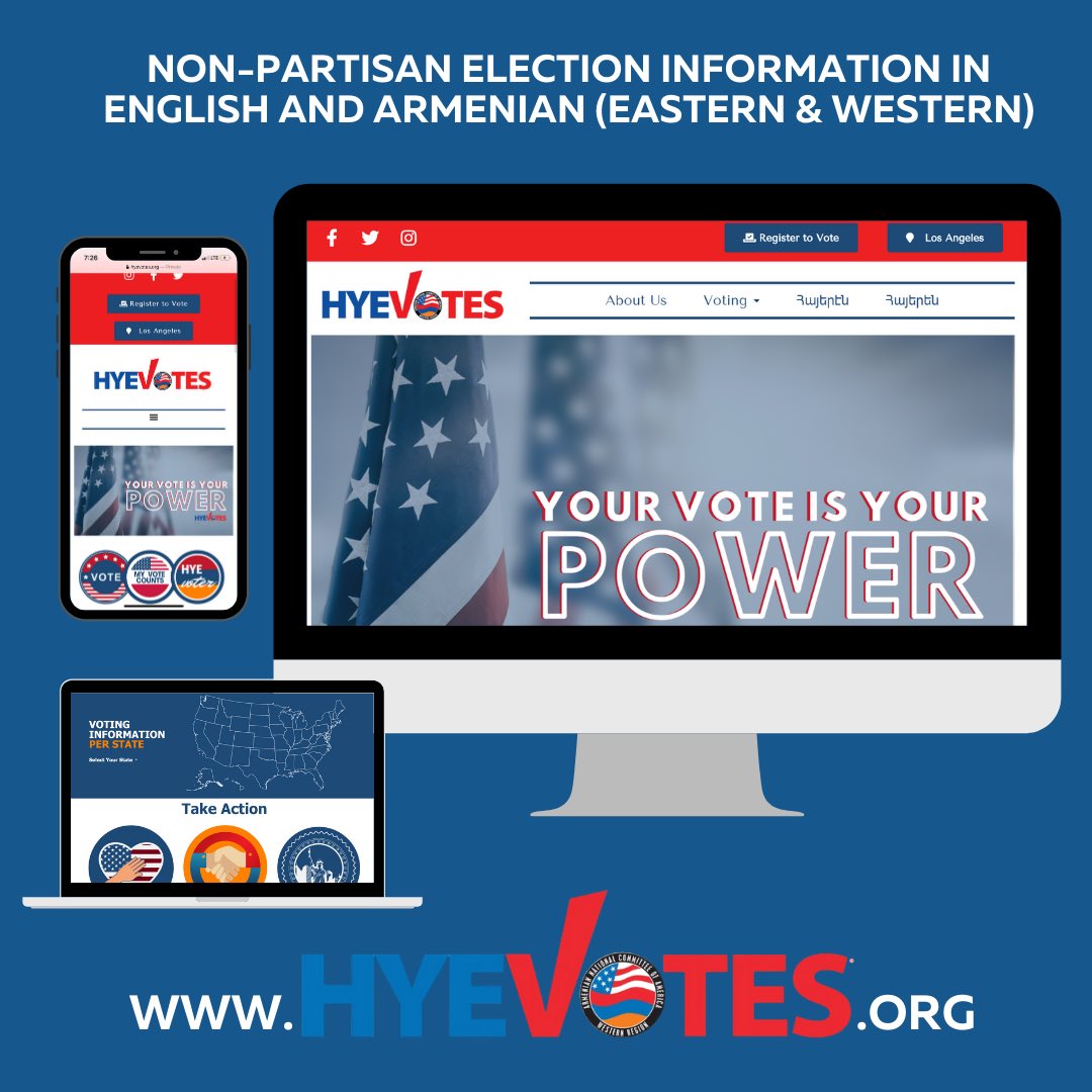ANCA_WR's tweet photo. We have revamped the #HyeVotes website! The election portal will give you access to all the resources and info you need in LA, in CA, and in every single state. All in English and Eastern/Western Armenian! 

Visit our website: https://t.co/qEUbNYkM7q. Get ready to #vote! https://t.co/2CueYKEZX3