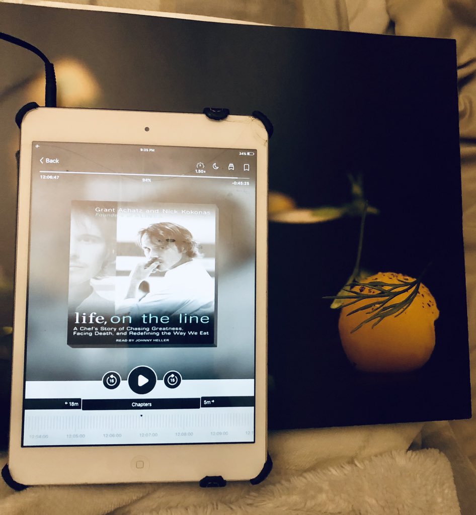 FoodExpPodcast's tweet photo. Do we say it’s meta if I’m listening to Grant Achatz biography while reading the Alinea cookbook that he talks about in the book I’m listening to? 🤔🤔🤔. #trippy #chefbook #cookbook #readmore https://t.co/yPOf5CFSuS