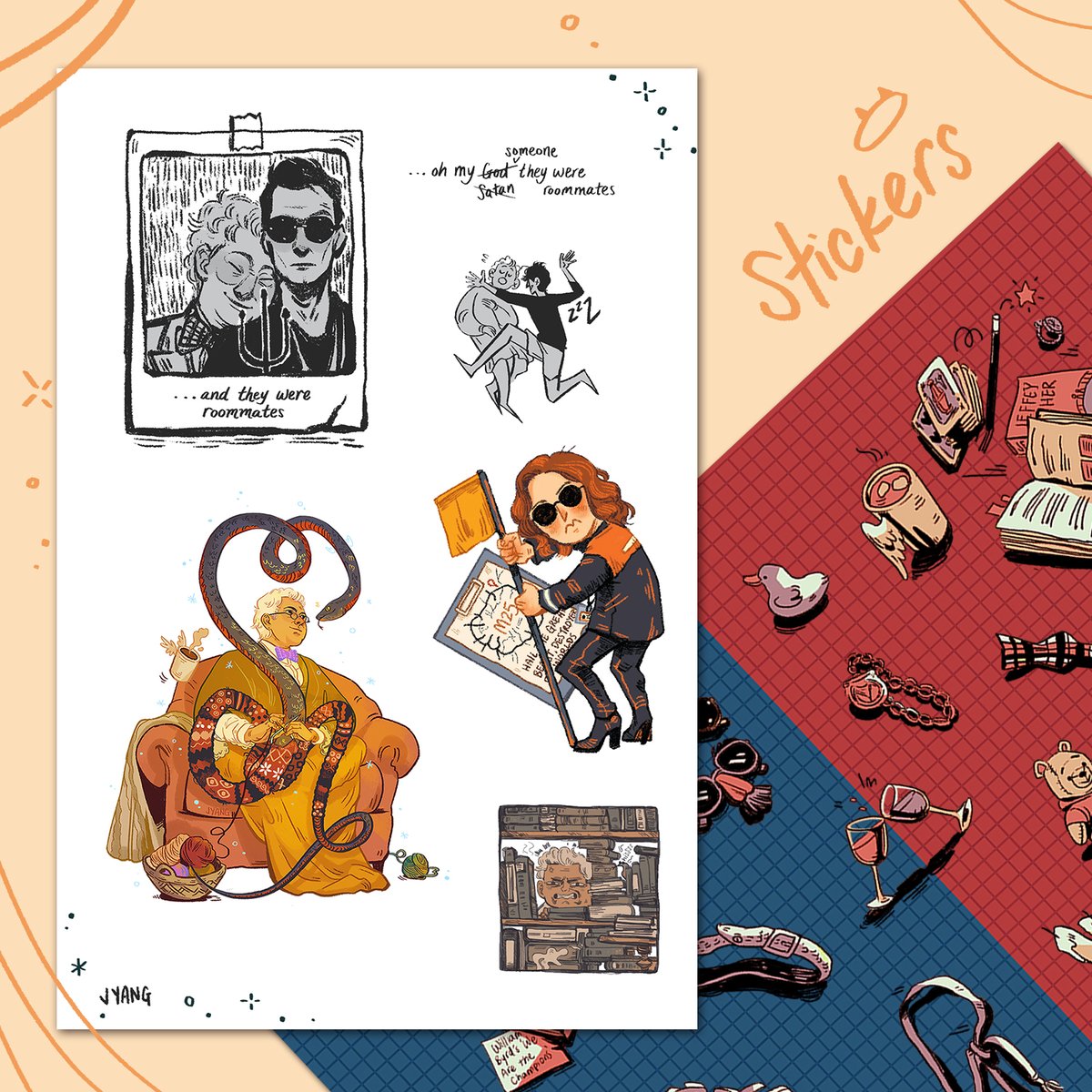 Also!!! I made y'all two new Good Omens sticker sheets out of stuff I've drawn previously!! Pre-orders end Sept 13, 2020 