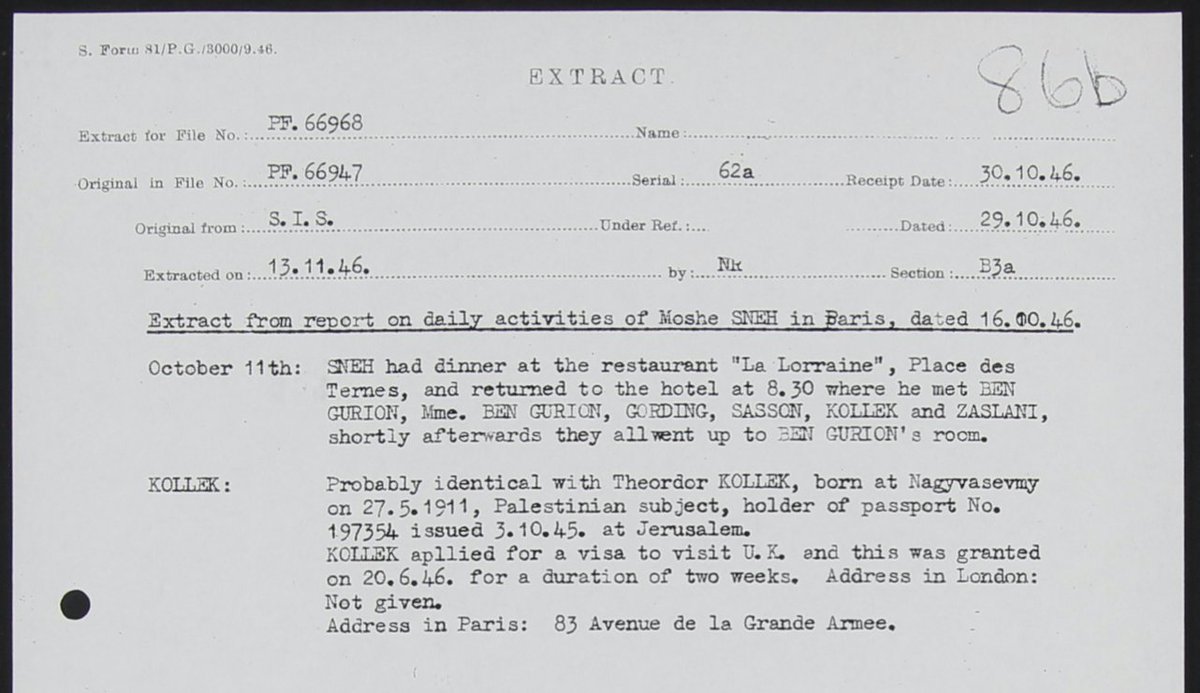 But why isn't there anything from Philby, the communist spy in MI6? Philby reported on Eban in Paris but Kollek was there too.There are reports from MI6 mentioning Kollek in Paris but it was rumoured that Kollek and Philby knew one another, perhaps Philby knew to stay well away