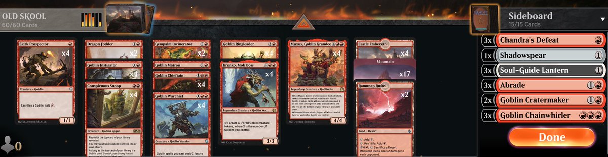 _MediaPlay's tweet photo. Fastest I’ve ever made it to mythic and ready for #MTGZNR! Go-wide “Old School” Goblins feasts on the current historic ramp and control decks. Thanks to channel sub AJSnips for the decklist! Questioned Dragon Fodder... low key clutch. @ArenaDecklists @MTG_Arena #MTGArena https://t.co/peVcHwY82f