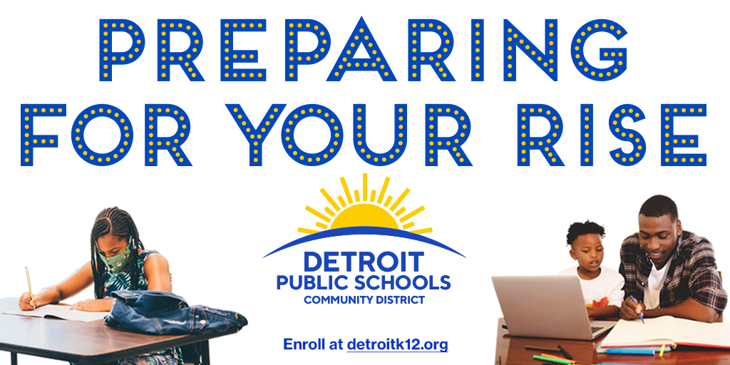 Detroitk12's tweet photo. Detroit Public Schools Community District is preparing for your rise. Reserve a spot for your child either online – at home or at a learning center in a classroom setting – or face-to-face at https://t.co/tcYmQO8eWz #PreparingForYourRise https://t.co/cVwtjLV6X8