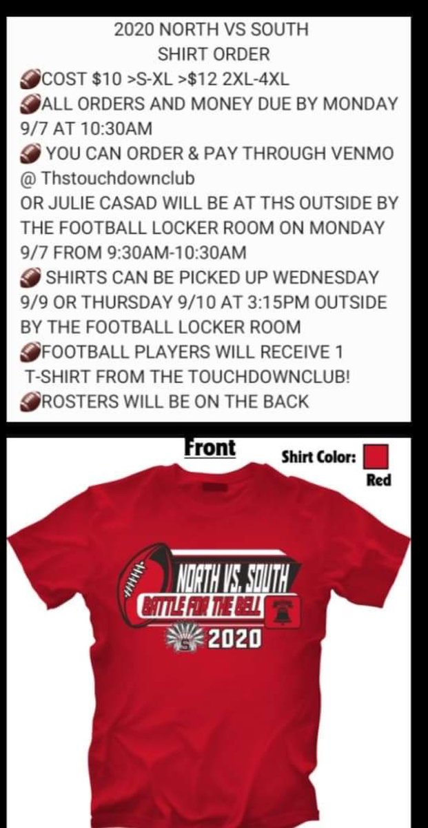GET YOUR NORTH/SOUTH FOOTBALL SHIRT!! 
Details below!! 🏈
#backthebraves