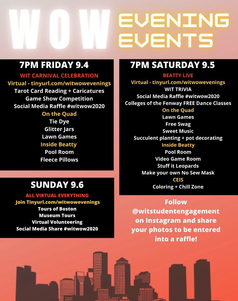 WITLeopard's tweet photo. It’s time for #witwow2020 evening events pt. 3! Beatty live - whether you’re on campus or virtual we’ve got a way for you to connect with your fellow @wentworthinst leopards! https://t.co/DrgYUh8ufI