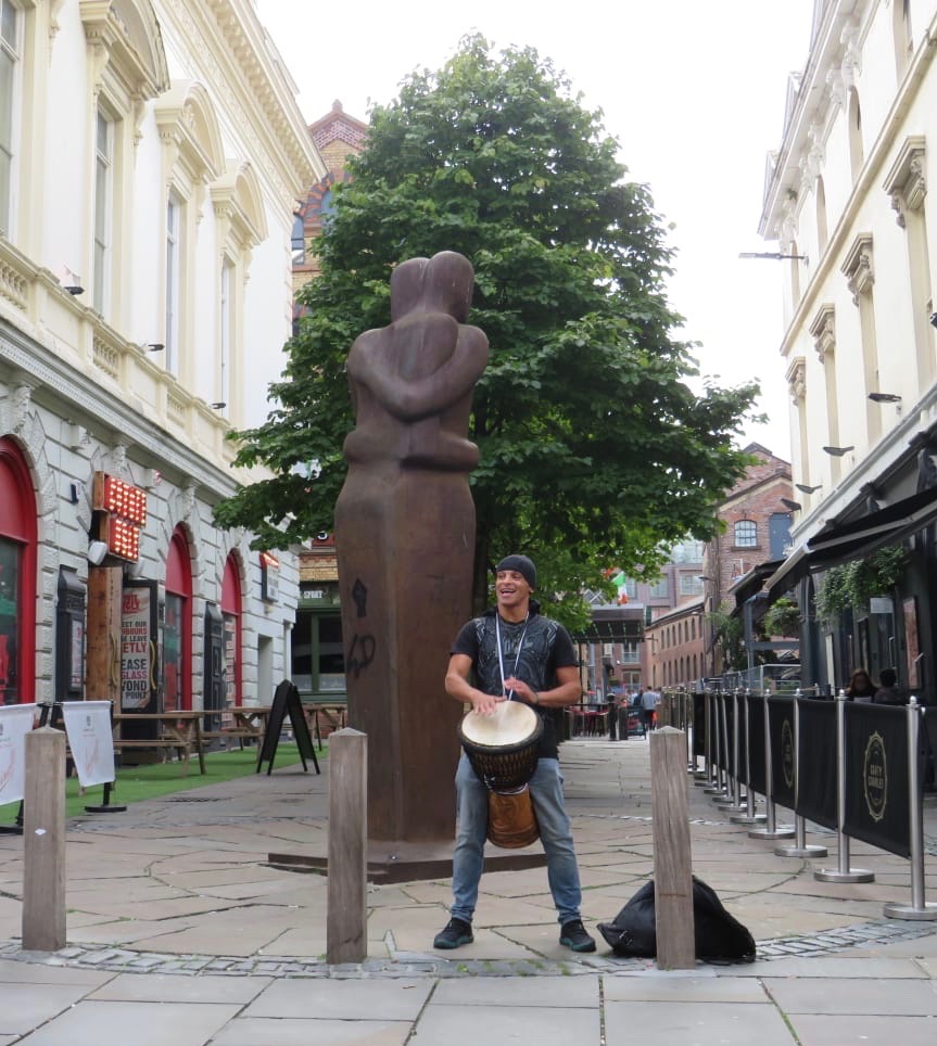 WindowsProject's tweet photo. As part of @CultureLPool's Without Walls project, Curtis Watt performs djembe drumming on Bold Street and Castle Street. Catch more of Without Walls' performances and street art events today! @VisitLiverpool @ace_national  #cultureaftercovid #LiverpoolWithoutWalls #HereForCulture https://t.co/KMftPTxiaA