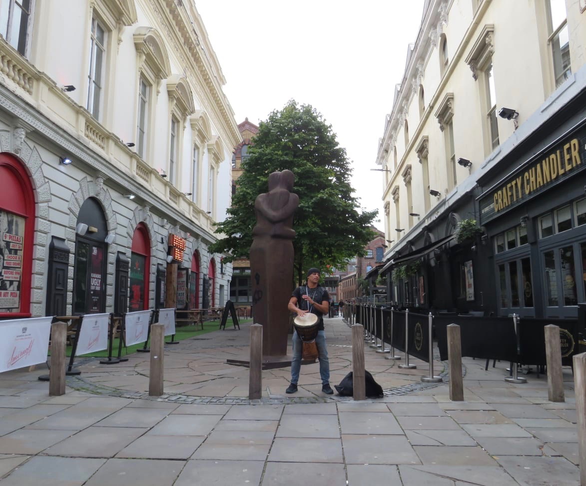 WindowsProject's tweet photo. As part of @CultureLPool's Without Walls project, Curtis Watt performs djembe drumming on Bold Street and Castle Street. Catch more of Without Walls' performances and street art events today! @VisitLiverpool @ace_national  #cultureaftercovid #LiverpoolWithoutWalls #HereForCulture https://t.co/KMftPTxiaA