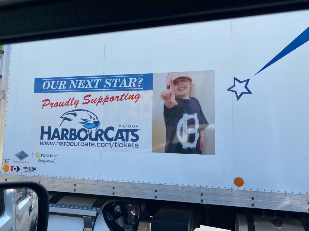 HarbourCats's tweet photo. :) -- undeniable emotion from leisurely cruising along in a @HarbourCats vehicle and rumbling alongside #ColdStar truck on the TCH, on a glorious #yyj day.
#DoSomethingCool #lovethiscity #lovethisisland #baseballwillbeback #OnwardTo2021 https://t.co/TNWiRSLiiC