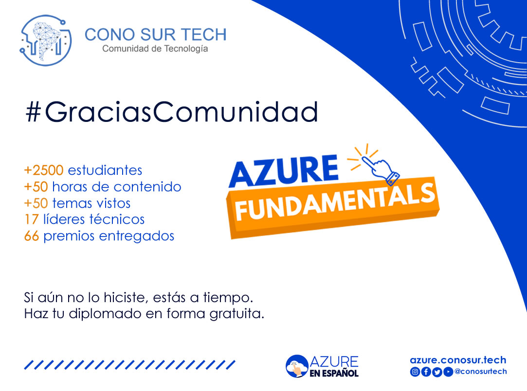 conosurtech's tweet photo. Las clases en vivo del #Diplomado de #AzureFundamentals finalizaron, y hoy más que nunca queremos decirte: #Gracias 🙌
.
Si no pudiste particiar ¡aún estás a tiempo! Inscríbete AHORA en el Sistema de Aprendizaje Online 👉 https://t.co/lu8MDEBXfi
.
#ConoSurTech
#AzureEnEspanol https://t.co/O5HE6ekbuu
