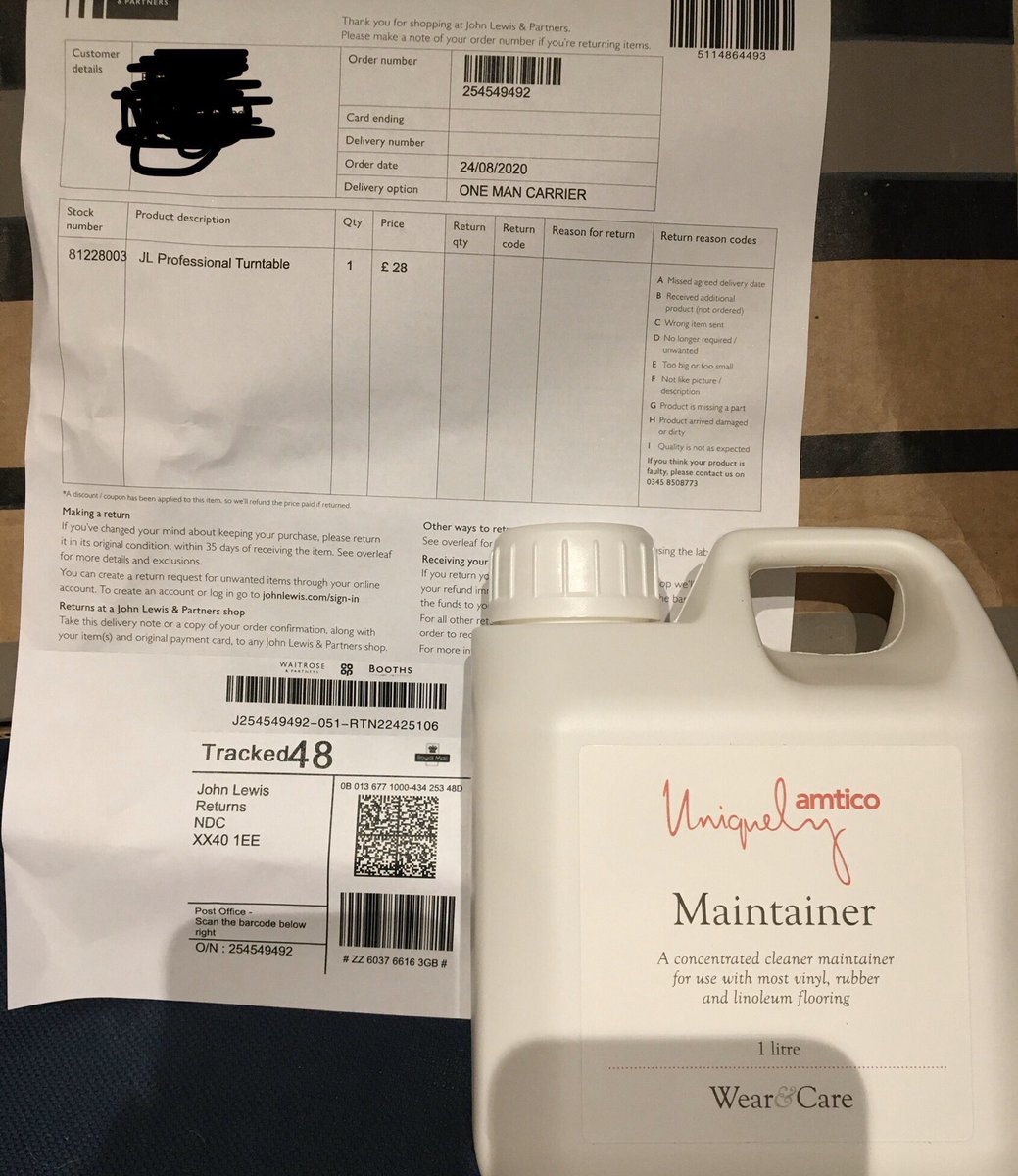 I’ve waited months and months for the John Lewis cake decorating turntable to be back in stock, which I FINALLY managed to buy. However, what a disappointment to find a £7 bottle of floor cleaner in my box instead of my £28 turntable. And AGAIN it’s out of stock!!@jlandpcustserv