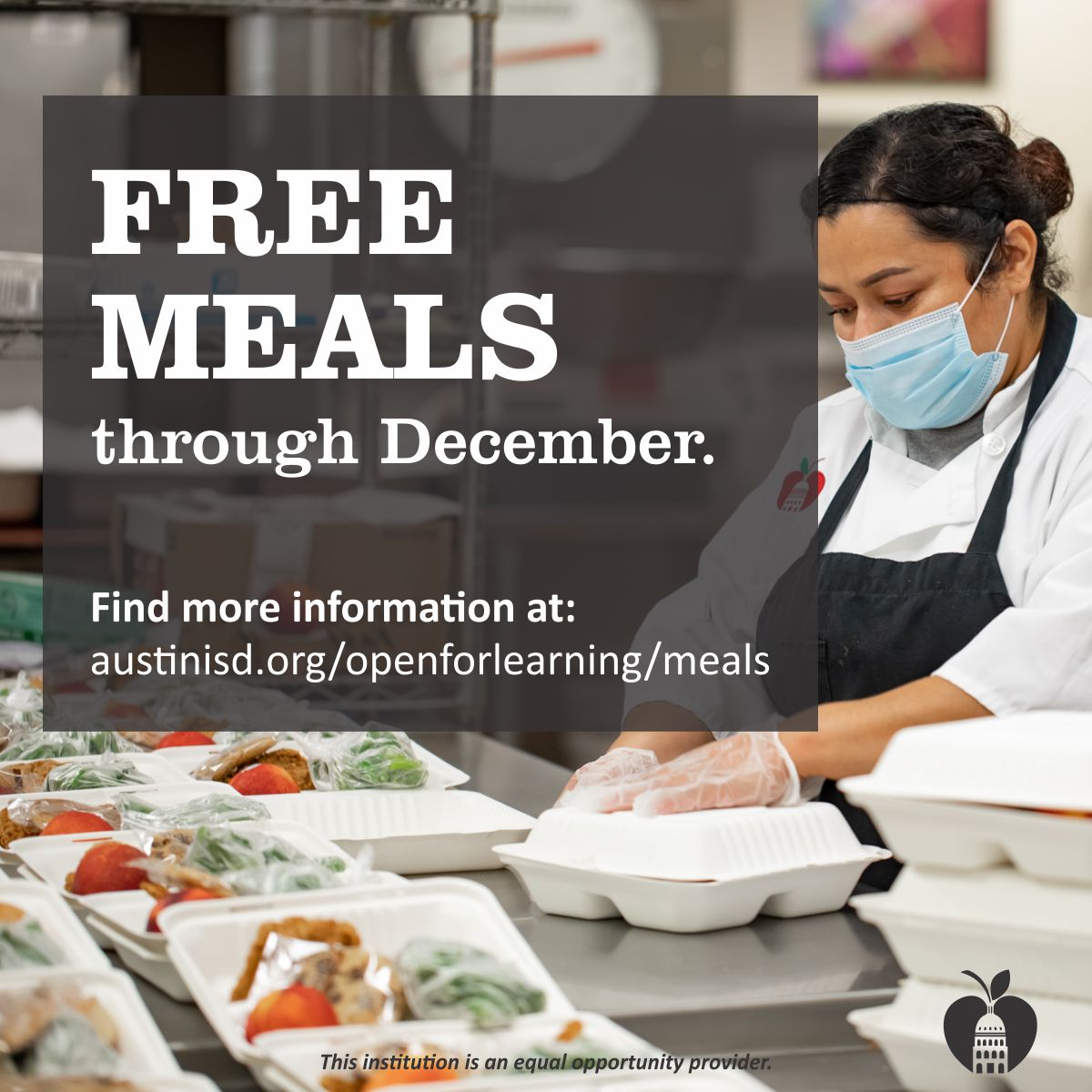 AustinISD's tweet image. We are excited to announce, all Austin ISD students will receive free school meals through December 2020 🍎🥗🥪🍇🍊🥦🍝

Find meal sites and more info at austinisd.org/openforlearnin…

#AISDProud #WeAreAISD #SomosAISD #AISDAtHome
@AustinISDFood @aisdparents @AISDHealth @AustinPta