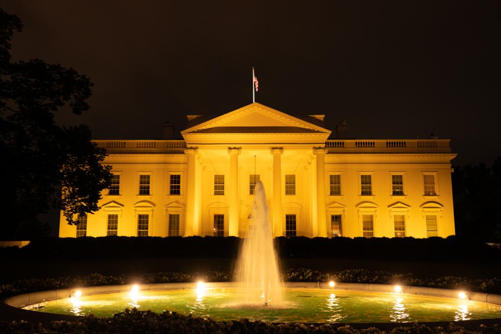 WhiteHouse45's tweet photo. On September 1, the White House was lit gold in honor of Childhood Cancer Awareness Month.
Read the Presidential Proclamation: https://t.co/cbxXJSZBLH https://t.co/niM4n9N6IK