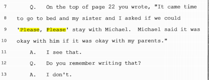 In his 2013 book Robson he reiterated that he and Chantal asked to stay in MJ's room. But when he was confronted with this fact he suddenly didn't remember that he wrote that. In just 3 years he forgot Conveniently