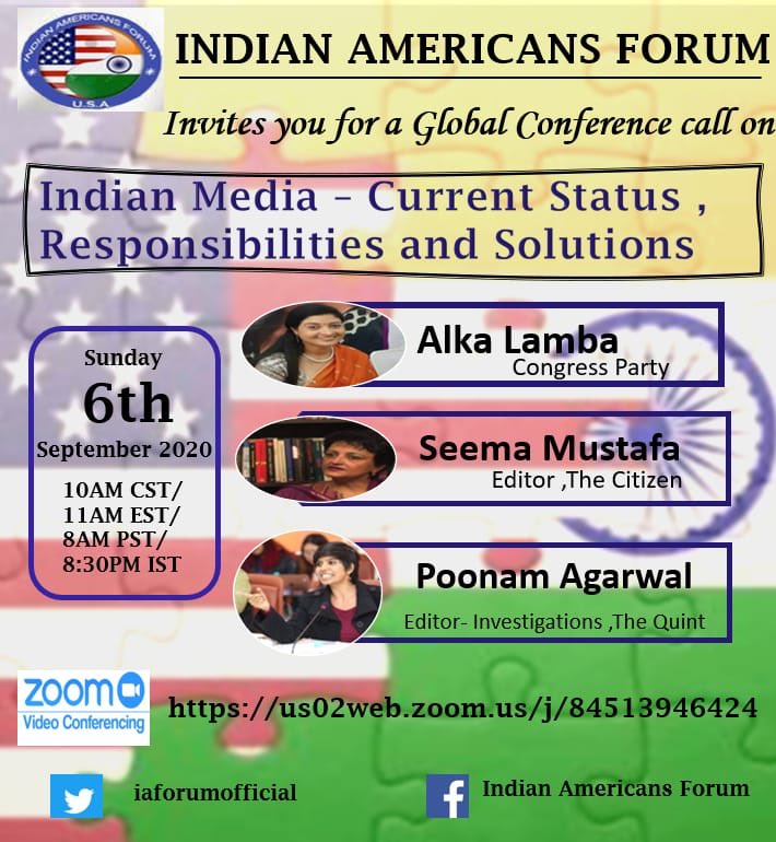 IAForumOfficial's tweet photo. Gentle Reminder to Join us tonight at 8.30 PM IST /10 AM CST ,as we discuss Indian Media .
https://t.co/8E6X0gpXGr https://t.co/aFasOt5hmh