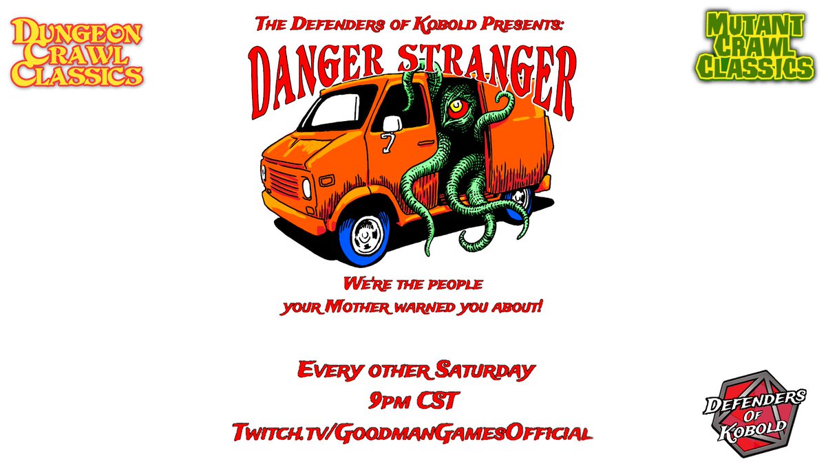 KoboldDefenders's tweet photo. Tonight! 9pm CST! #DungeonCrawlClassics! #DangerStranger! The Phylactery! @PlanetXGamesCo @GoodmanGames! Make sure you check out all this tasty #TTRPG action! With @FRENDEN @RiotJentendo @lollygaggerco @3DVee @ChristophorRick and Jeremy! https://t.co/vfPlHjJHVn https://t.co/X2uhfKnYZc