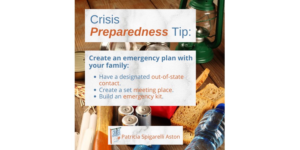 Start with the basics when creating an emergency plan. Have contacts, a meeting place, & an emergency kit. Learn more in the new 3rd edition of 'Crisis Preparedness Handbook.'
You can order on Amazon:
amazon.com/Crisis-Prepare…

#CrisisPreparedness #PatriciaSAston #CPH #BePrepared