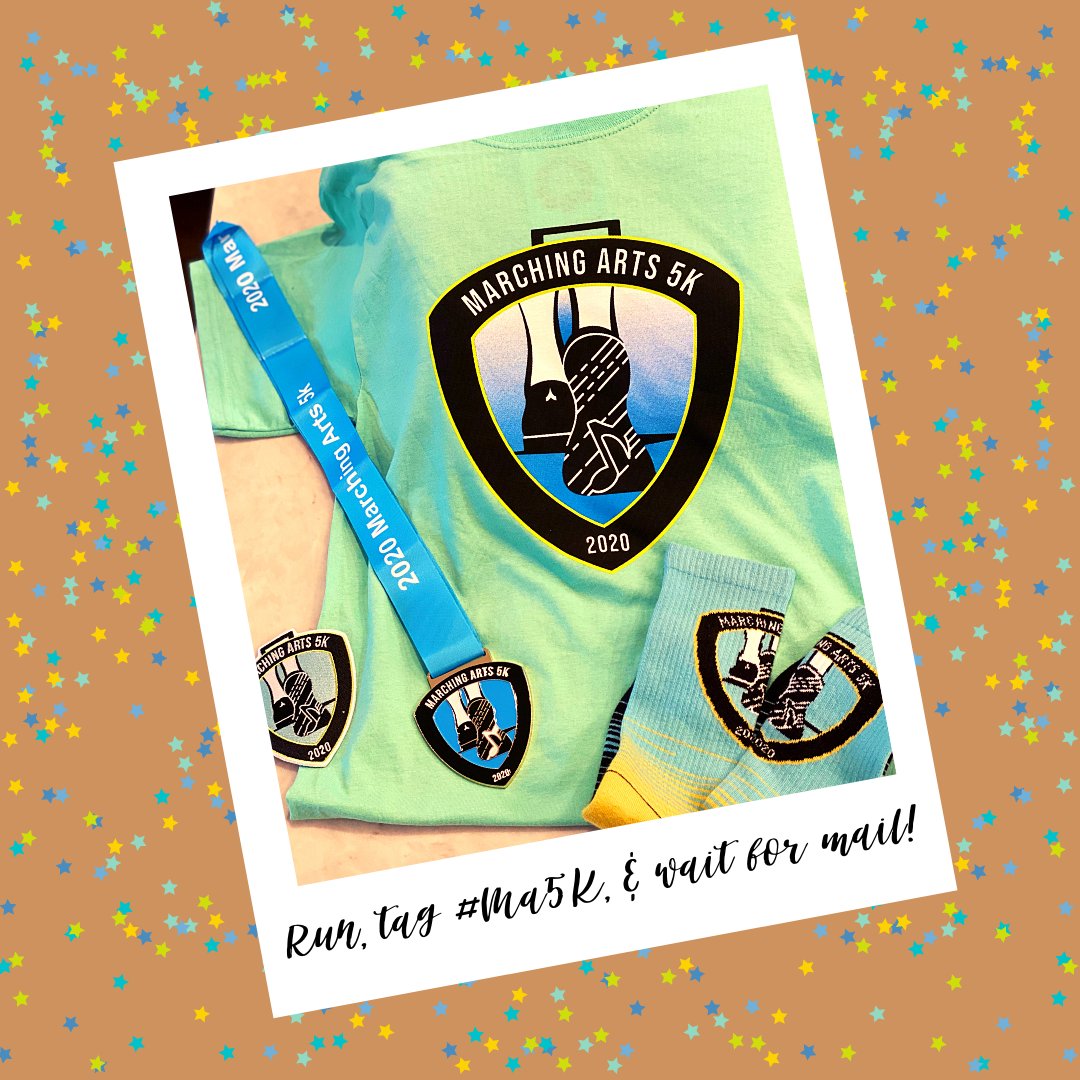 MarchingArts5k's tweet photo. We're wrapping up orders for race merch - literally! We'll be mailing out race medals, patches, socks, &amp; shirts this week.  See something you didn't snag during registration (or still need to register)? You can still place an order through the registration site - link in bio! 🤩 https://t.co/nfv7RYbnUM