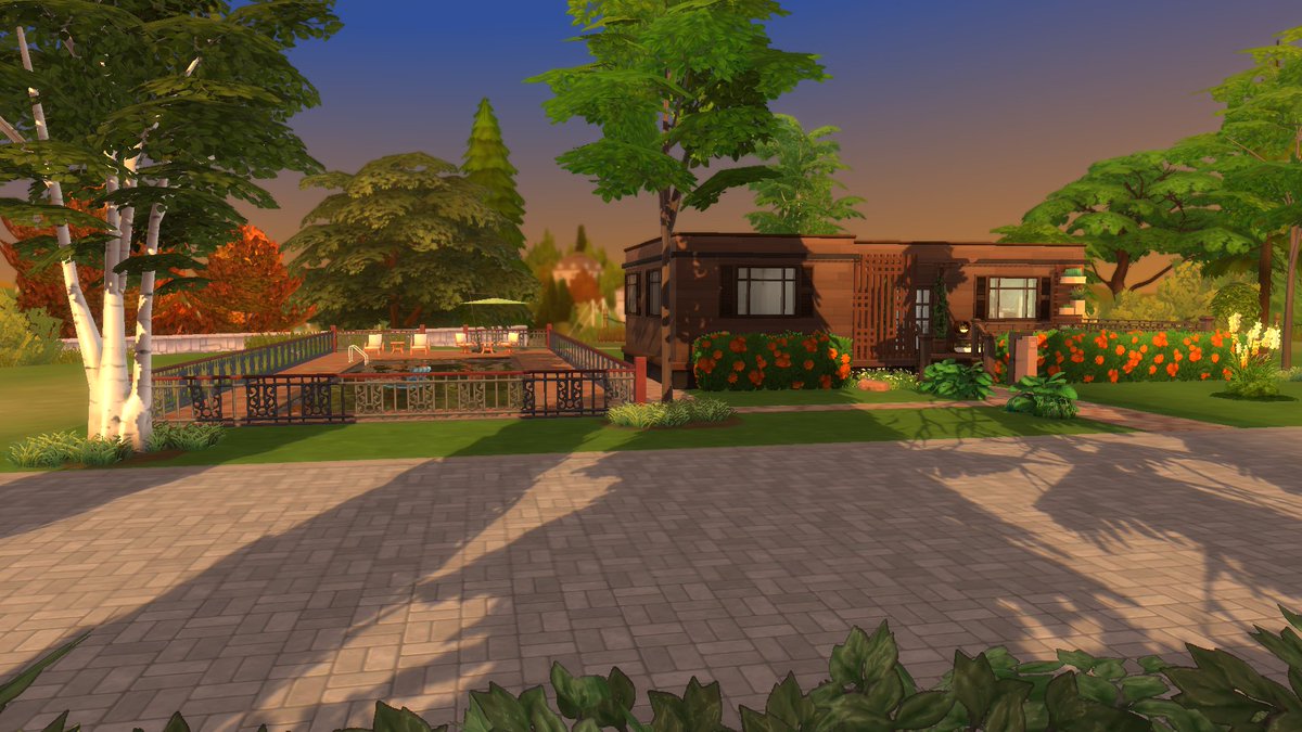 SimmerSuzy13's tweet photo. I'm always trying to build my dream house, with varying degrees of success, mostly because I have to find work arounds and substitutes. Here is one version, Solitary Santuary, the perfect place for a loner to find comfort. #Sims4builds #Sims4 #dreamhouse #sims4nocc https://t.co/rs4Xd4nH8R