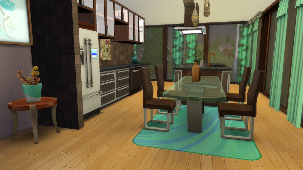 SimmerSuzy13's tweet photo. I'm always trying to build my dream house, with varying degrees of success, mostly because I have to find work arounds and substitutes. Here is one version, Solitary Santuary, the perfect place for a loner to find comfort. #Sims4builds #Sims4 #dreamhouse #sims4nocc https://t.co/rs4Xd4nH8R