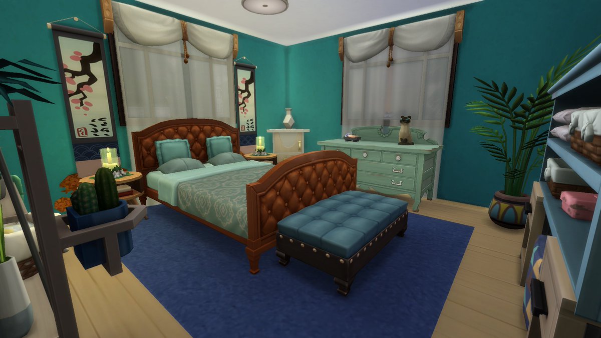 SimmerSuzy13's tweet photo. I'm always trying to build my dream house, with varying degrees of success, mostly because I have to find work arounds and substitutes. Here is one version, Solitary Santuary, the perfect place for a loner to find comfort. #Sims4builds #Sims4 #dreamhouse #sims4nocc https://t.co/rs4Xd4nH8R