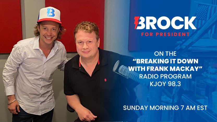 brockpierce's tweet photo. Tune In Tomorrow Sunday morning 7 am EST
On the âBreaking it down with Frank MacKayâ radio program KJOY 98.3
@Frank_MacKay
https://t.co/1lR7Q5yVmE
KJOY 98.3 #kjoy #SundayMorning #Sunday #vote2020 #progressive #brockthevote #2020vision #politics #brockforpresident #2020 https://t.co/Eg4GehTTDo