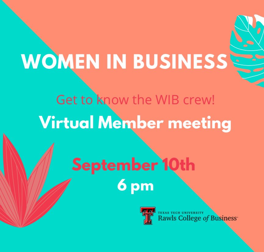 TTU_WIB's tweet photo. Our first Women in Business of the year! We will be holding this meeting via zoom! If you would like to attend, then please DM us and we will give you the Zoom ID and password. We hope to see you there! Wreck ‘Em! https://t.co/fnq3WtAveK