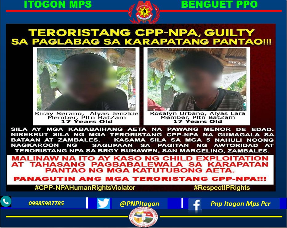 PNPItogon's tweet photo. Ang terroristang NPA ay kailanman hindi nerespeto ang karapatang pantao.
#NoToNPA
#NoToChildExploitation
#TeamPNP
#PNPKakampiMo https://t.co/YjQrh2d23c