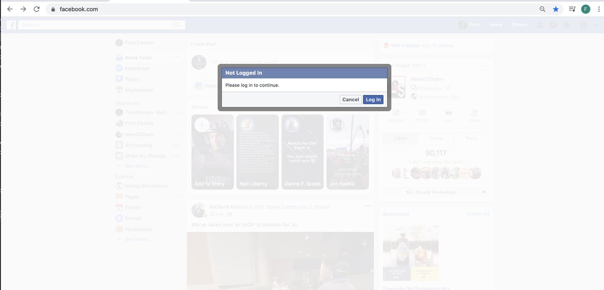 Turned on my laptop to see what Facebook would look like on a desktop.Got one tiny last peak at a post by  @RichardManzoNH before Facebook remembered it banned me. Still no explanation.Feeling miserably.  @katieharbath,  @Facebook,  @fbnewsroom,  @facebookapp: Please help.