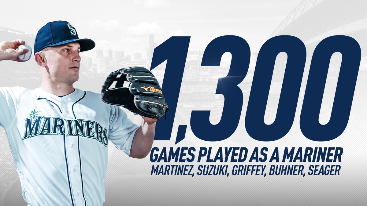 Mariners's tweet photo. Make it 1️⃣3️⃣0️⃣0️⃣ career games for Seags, the fifth player in franchise history to reach the milestone! #SimplySeager https://t.co/8gF6y78wMZ
