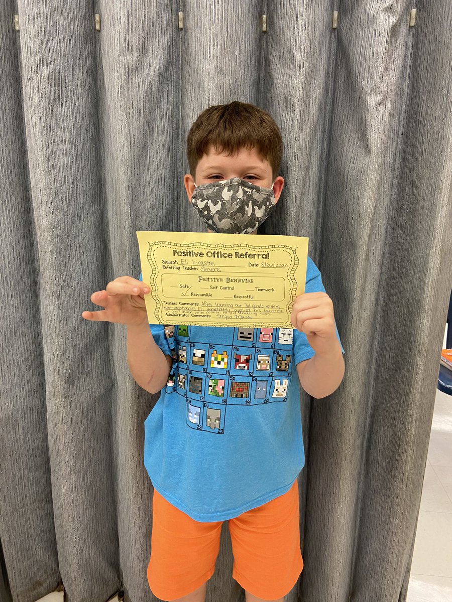 Been meaning to share that my Eli got the first positive referral out of the entire school last week! After a lesson on 3rd grade writing expectations, Eli immediately applied everything we spoke about on a quick write. By the third day of school he was already a student leader!