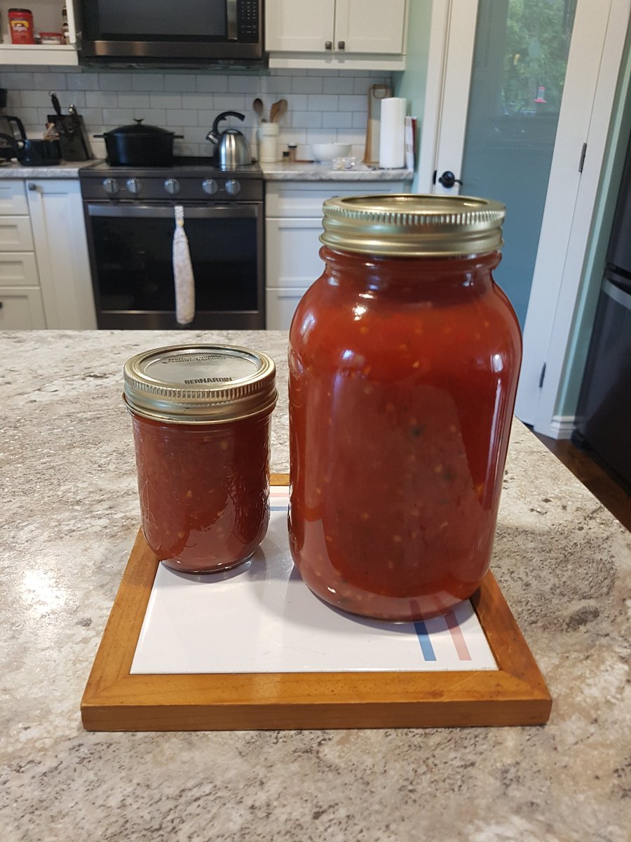 reneedawson's tweet image. Literally our entire tomato harvest summed up in a quart and jam jar. I am excited for our spaghetti feast tomorrow but sad there is not enough for the winter pantry. I grew the tomatoes, oregano and basil all from seed. Proud as a peacock over this damn jar...lol #seednerd