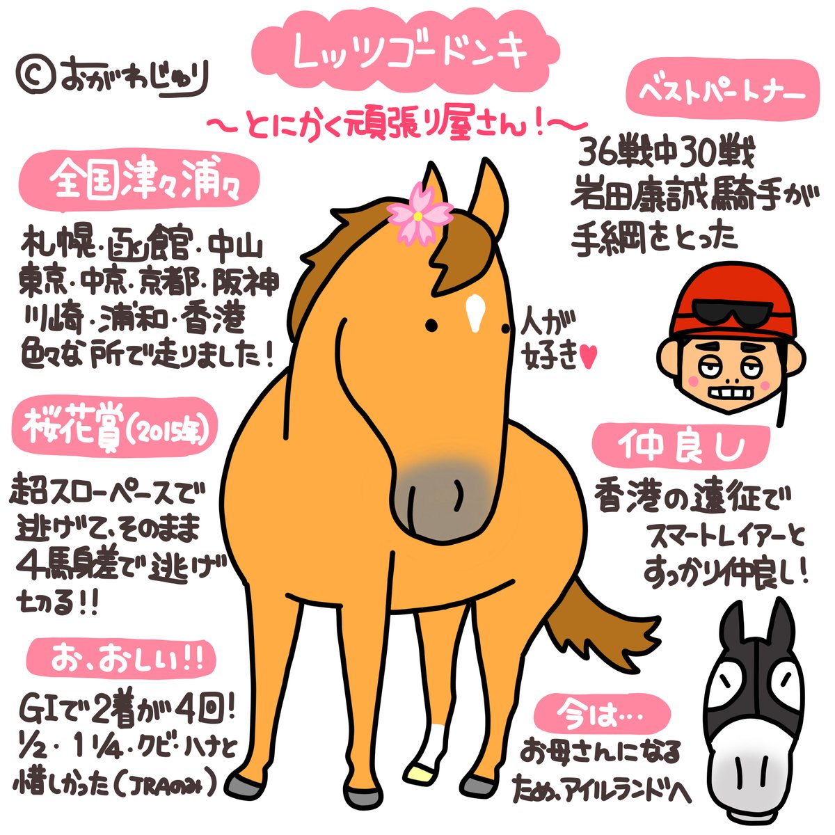 おがわじゅり いつも一生懸命走った レッツゴードンキ 本当に可愛い馬でしたよね ガリレオと交配したそうで 産駒の誕生が楽しみです おがわじゅり いつも一生懸命走った レッツゴードンキ 本当に可愛い馬でしたよね ガリレオと交配したそうで 産駒の誕生が楽しみです