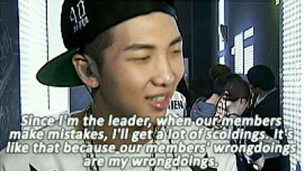 ACCOUNTABILITY: giving credit where credit is due, and taking responsibility for blame when necessary.Namjoon always has the sense of responsibility when it comes to leadership.