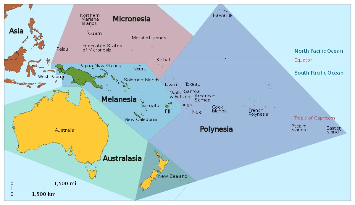 “Pacific Islander” refers to the indigenous inhabitants of Oceania. Oceania consists of Melanesia (Fiji, Solomon Islands, etc.), Micronesia (Guam, Marshall Islands, etc.), and Polynesia (Hawai’i, Sāmoa, Tonga, etc)Not all Pacific Islanders are Polynesian. That’s important